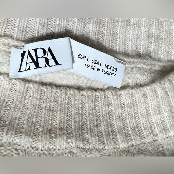 Zara Cream Beige Cable Knit Crewneck Sweater Size Large - Picture 7 of 8